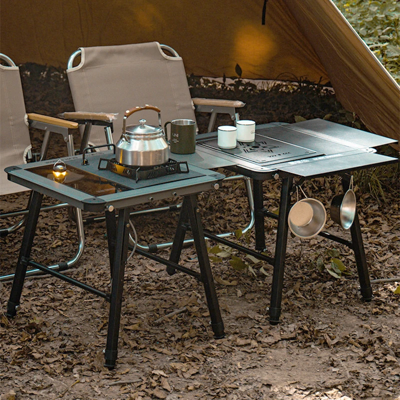 Black Aluminum Folding IGT Table Modern Lightweight Collapsible Table for Outdoor Camping Picnic Dining Activities