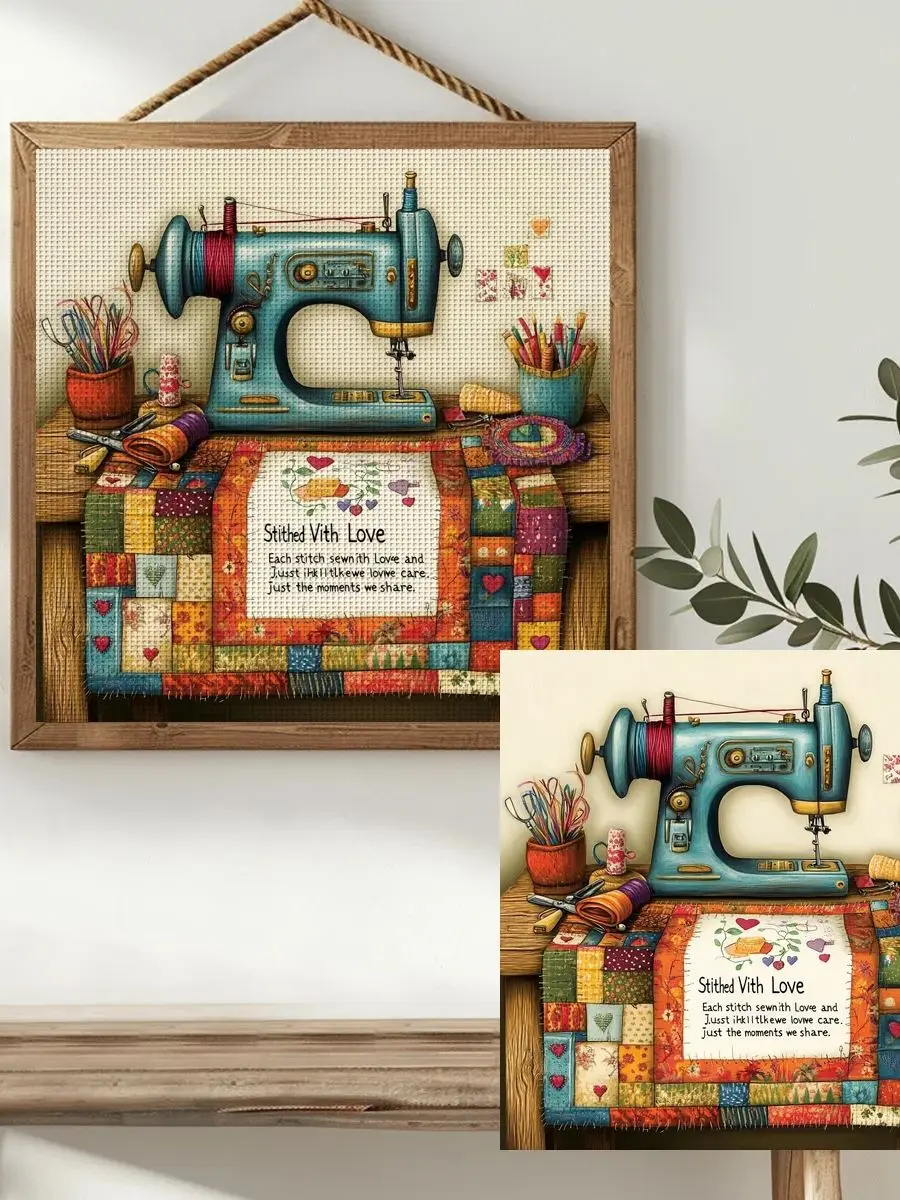 1 Stück 40x40 cm/15,74 Zoll Nähmaschinen-Stempel-Kreuzstich-Set DIY-Kit 11CT/14CT DIY-Stickset DIY-Kreuzstich-Set – Detail 1