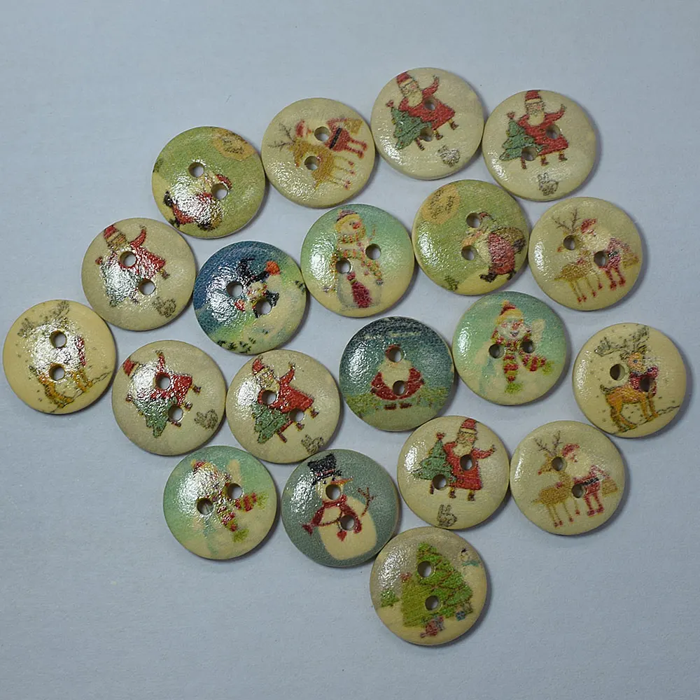 Mixed Flower Painted Decorative Buttons, Wooden Scrapbooking, Sewing Apparel Accessory, DIY Crafts, 15mm, 50Pcs