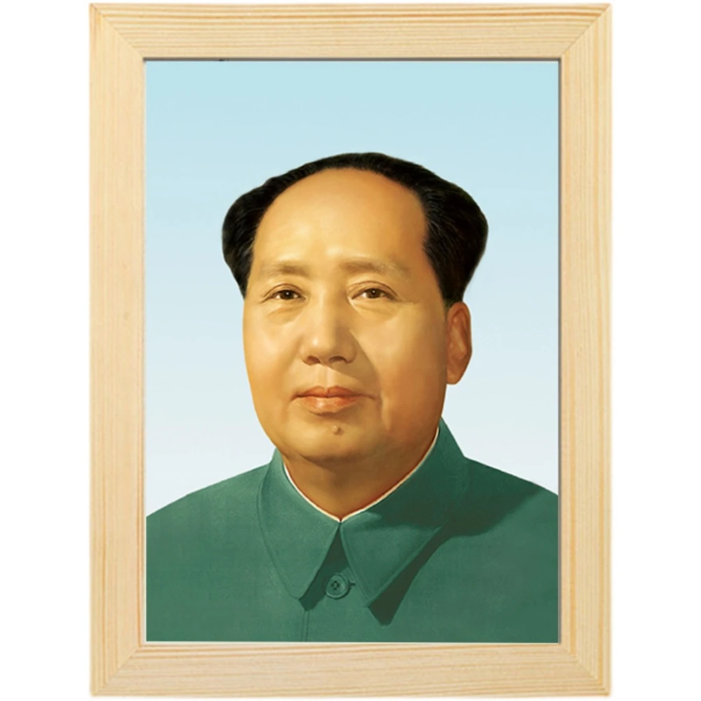 Portrait of Chairman Mao, solid wood frame decoration, hanging painting, portrait of the great Mao Zedong, home wall mural