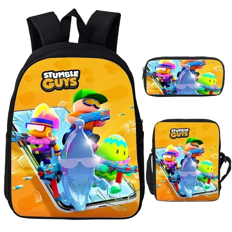 

3 Pcs Set Stumble Guys Backpack Boys Girls School Bags Large Capacity Backpacks Kids Bookbag Travel Rucksack Cartoon Print bag