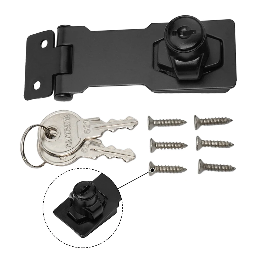 Heavy Duty 3in Black Locking Hasp and Staple with Keys Premium Zinc Alloy Padlock for Garage Cupboard and Shed