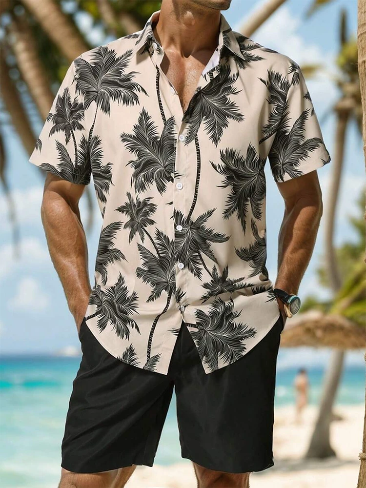 

Hawaiian men's 3D Printed Summer Shirt set, Fashionable short-sleeved shirt, Casual large-sized Beach shorts, Streetwear