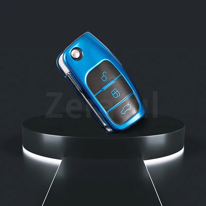 Shell Fob Holder for Ford Focus Mk2 C Max S-MAX EcoSport Fusion Fiesta Mk7 Cowgar Mondeo 2 Mustang Mach TPU Car Key Case Cover