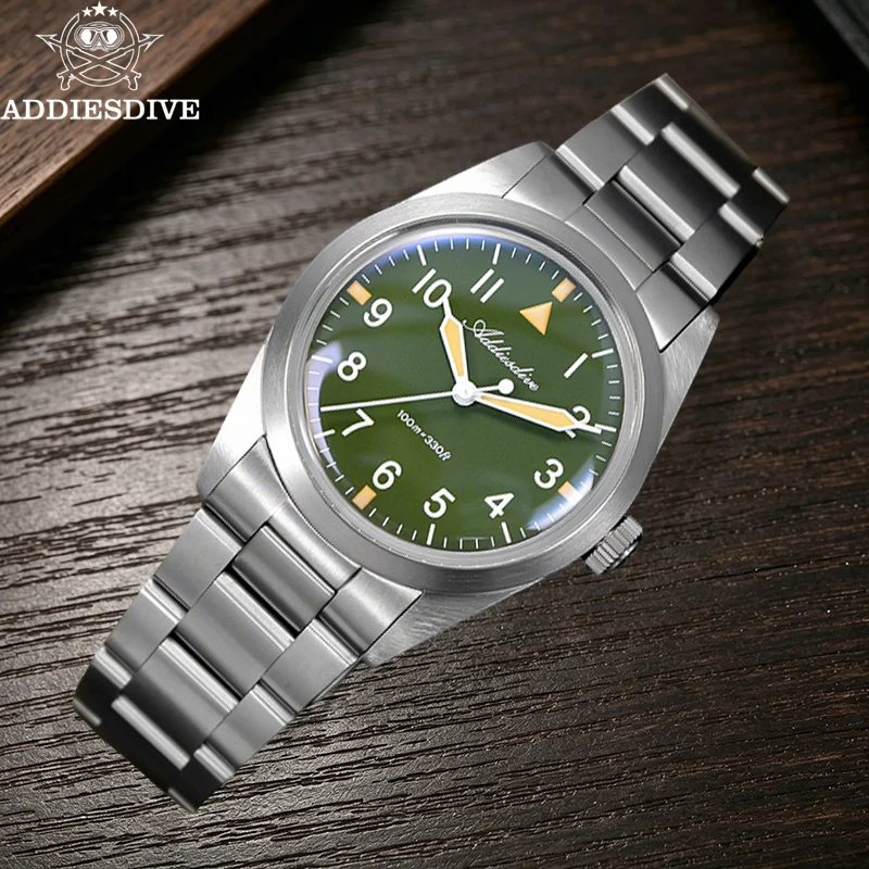 

ADDIESDIVE 36mm Men's VH31 Quartz Watch 100m Waterproof Titanium Alloy Watches K1 Bubble Glass Super Luminous Luxury Male Clock