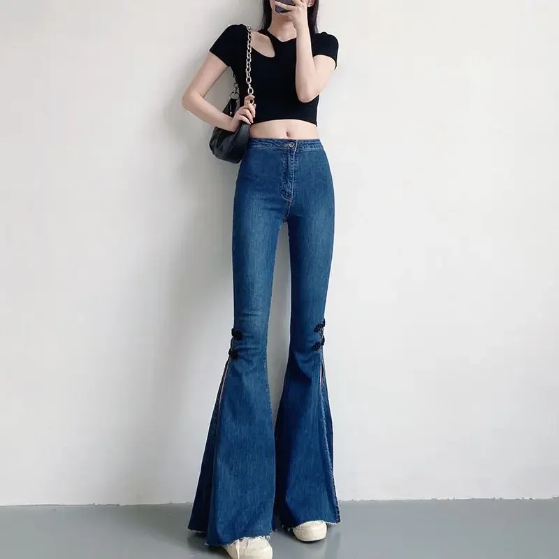 Slim Fit Denim Pants for Women High Waist Shot Womens Flared Jeans with Slits Flare Trousers Loosefit Basics Medium South Korea