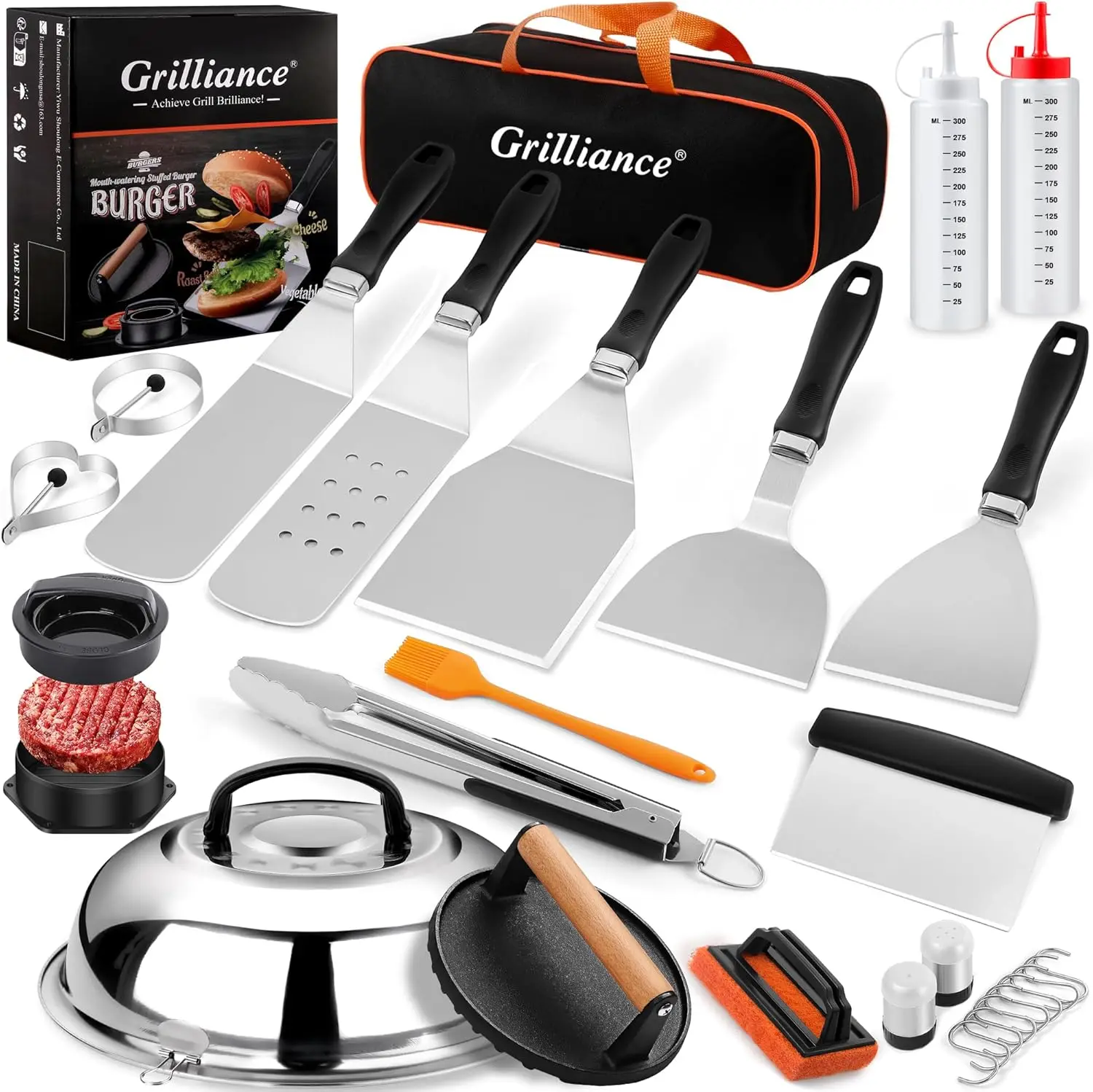

27pcs Blackstone Griddle Accessories Kit, Hibachi Grill Tools with Spatula, Basting Brush, Burger Press & Patty Maker