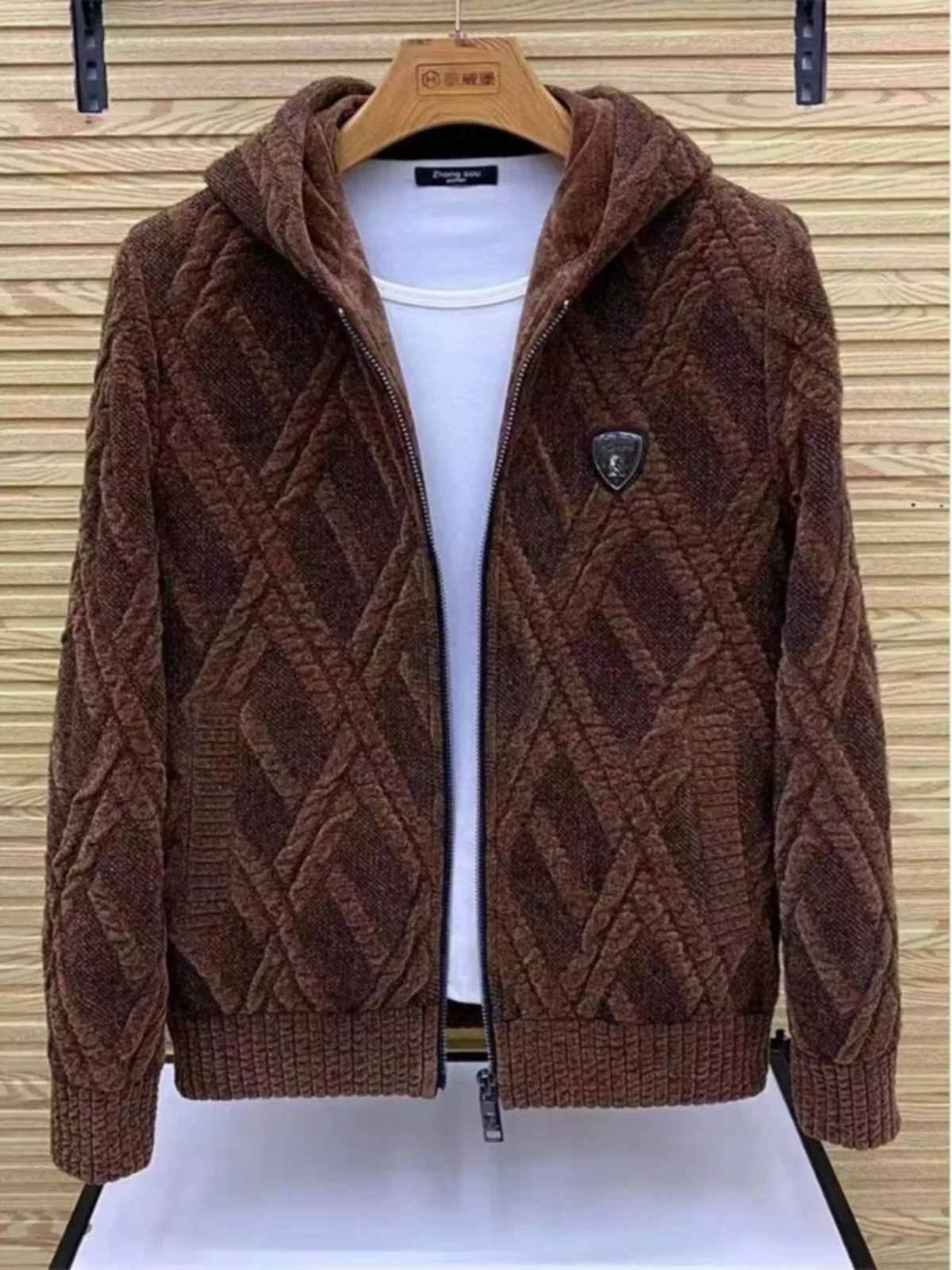 

Men's Knitted Slim Fit Jaet Thiened Warm Hooded Coat Euro Sle Ribbed Hem Casual Wear Polyester Fabric Autumn Winter