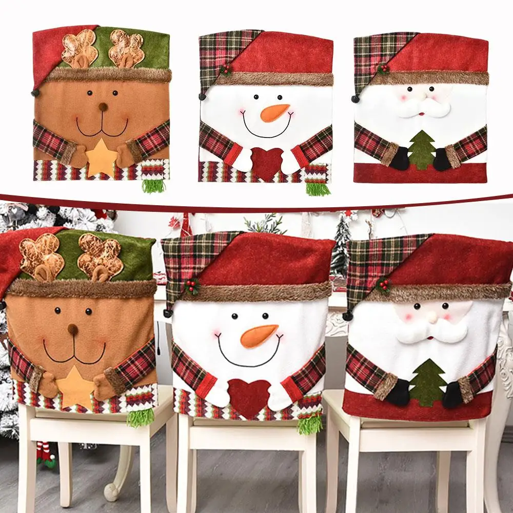 

2PCS Dining Kitchen Chair Cover Elastic Stretch Cover Holiday Party Decor Santa Clause Christmas Decoration Christmas Chair Case