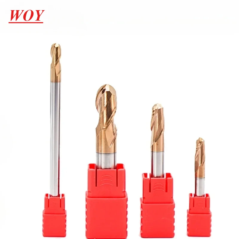 WOY HRC55 End Mill Special for Steel Ball Nose Milling Cutter Tools Carbide 2 Flutes Spherical CNC End Mills Spiral Milling