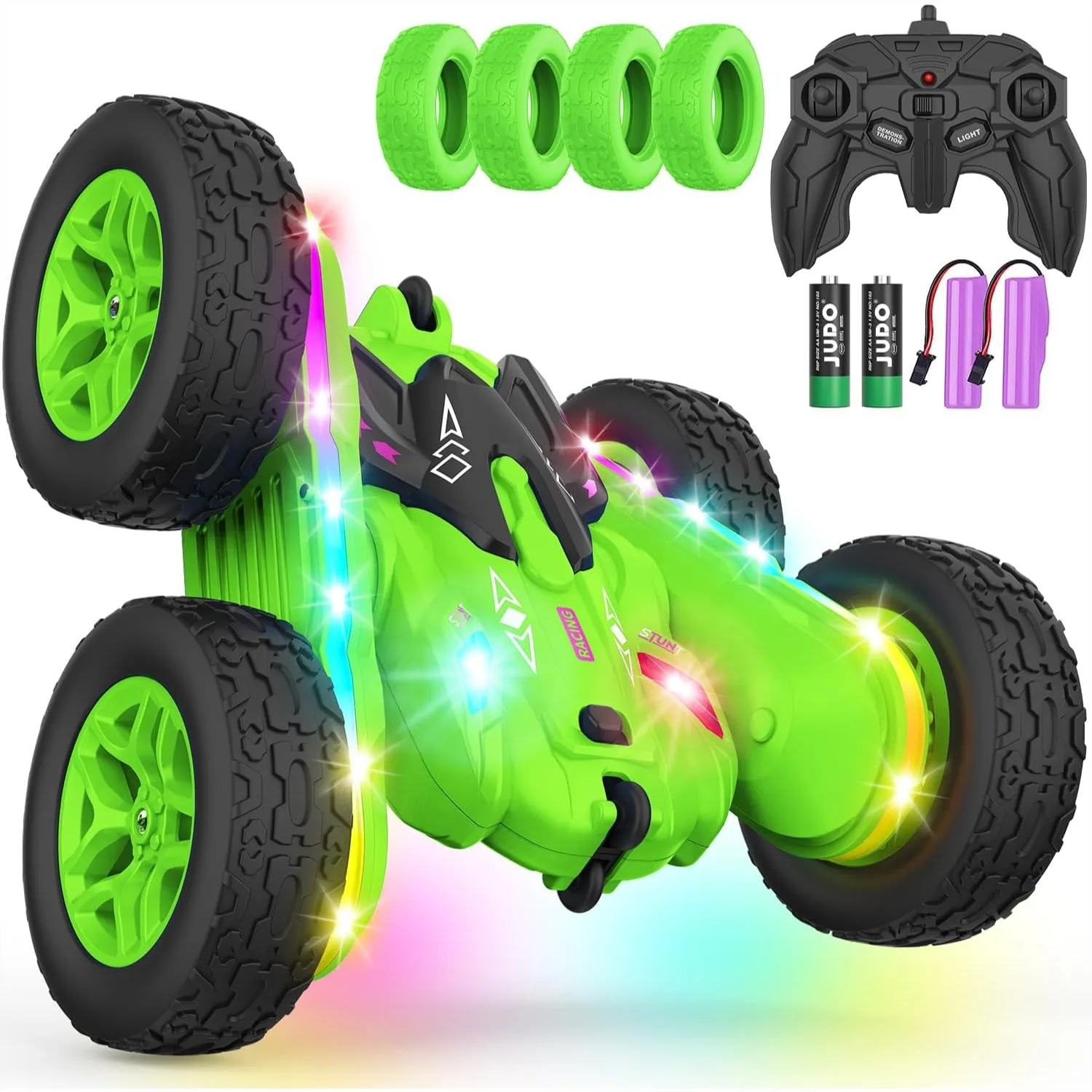 

Remote Control Car Stunt RC Toys 360° Rotating 4WD Drift Truck with Strip Lights for Kids Birthday Gift