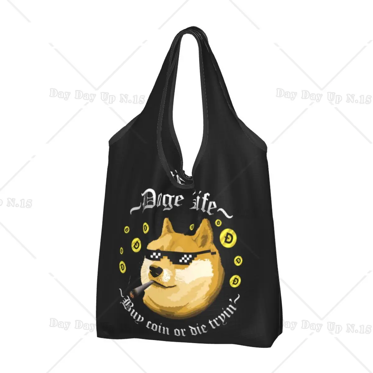 Doge Life Dogecoin Grocery Bags Durable Foldable Duty Bitcoin Crypto Cryptocurrency Ethereum Btc Blockchain Shopping Tote Bag