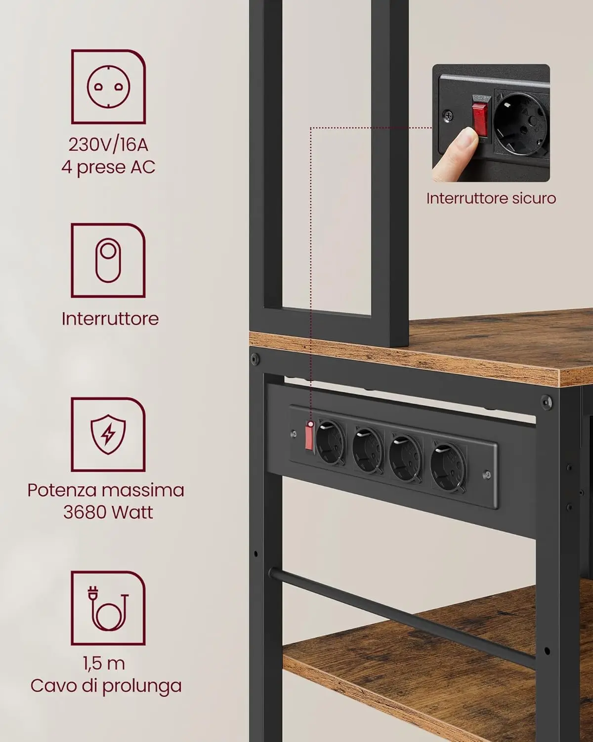 SONGMICS Set di 2 portaspezie per armadietto espandibile, Organizer per ripiano da cucina impilabile, metallo/legno, nero/marrone rustico