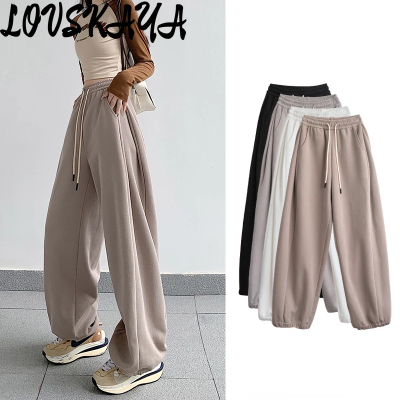 New Loose High Waist Casual Short Wide Legged Pants Radish Uncle Grey Sports Pants Women Pants