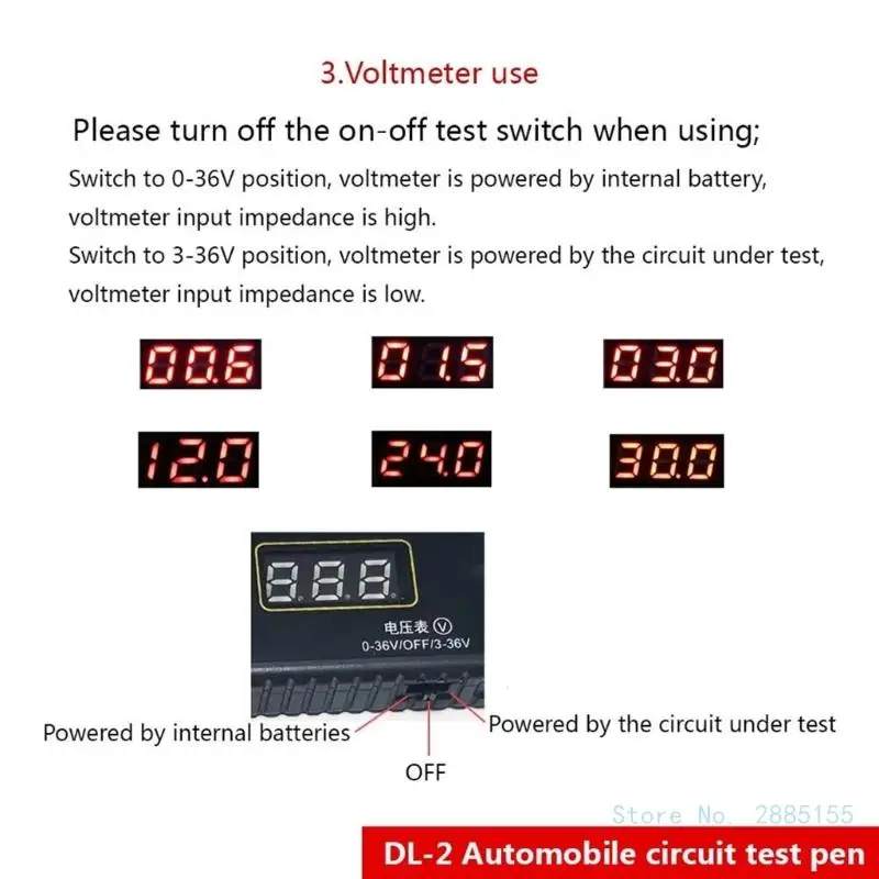 Auto Circuit Tester DC0-36V Vehicle LED Light Testing Pen Probe Car Power Voltmeter Electrical Tool