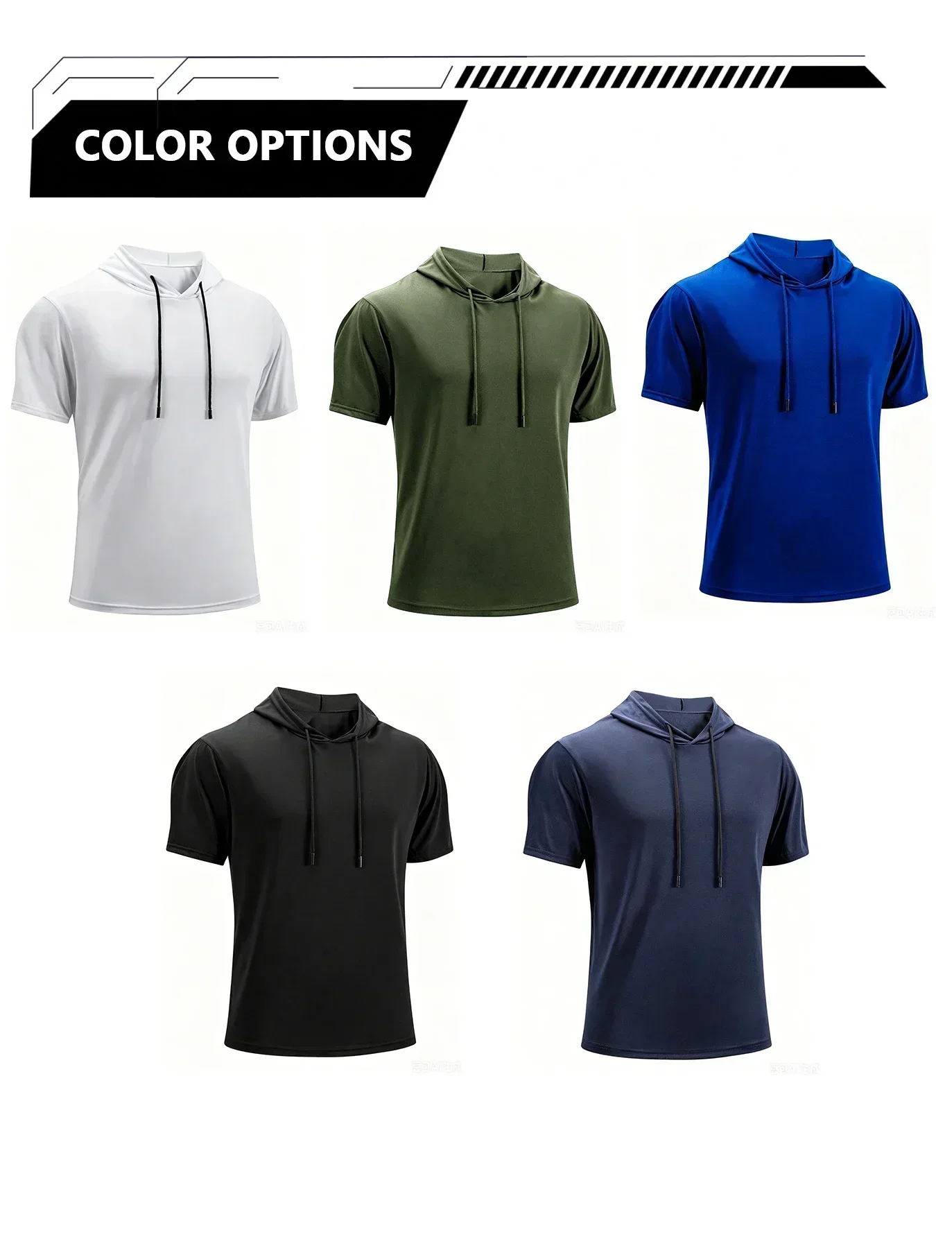 Herren Muscle Fit Kapuzen-Kurzarm-T-Shirt Schnelltrocknend Atmungsaktiv Pullover Sportliches Oberteil Fitness-Studio Workout Tägliches Casual Sport-Top – Detail 6