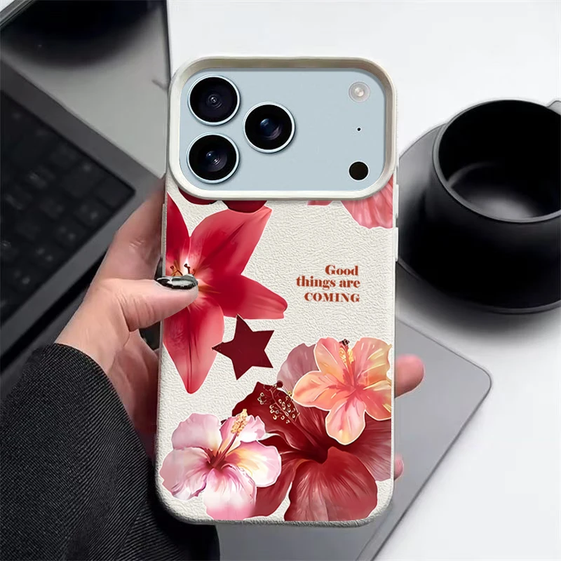 Realistische Blumen Handyhülle für iPhone Air 17 16 15 14 13 12 Pro Max 17 12 Pro 11 16e stoßfeste Lederstruktur TPU Soft Cover