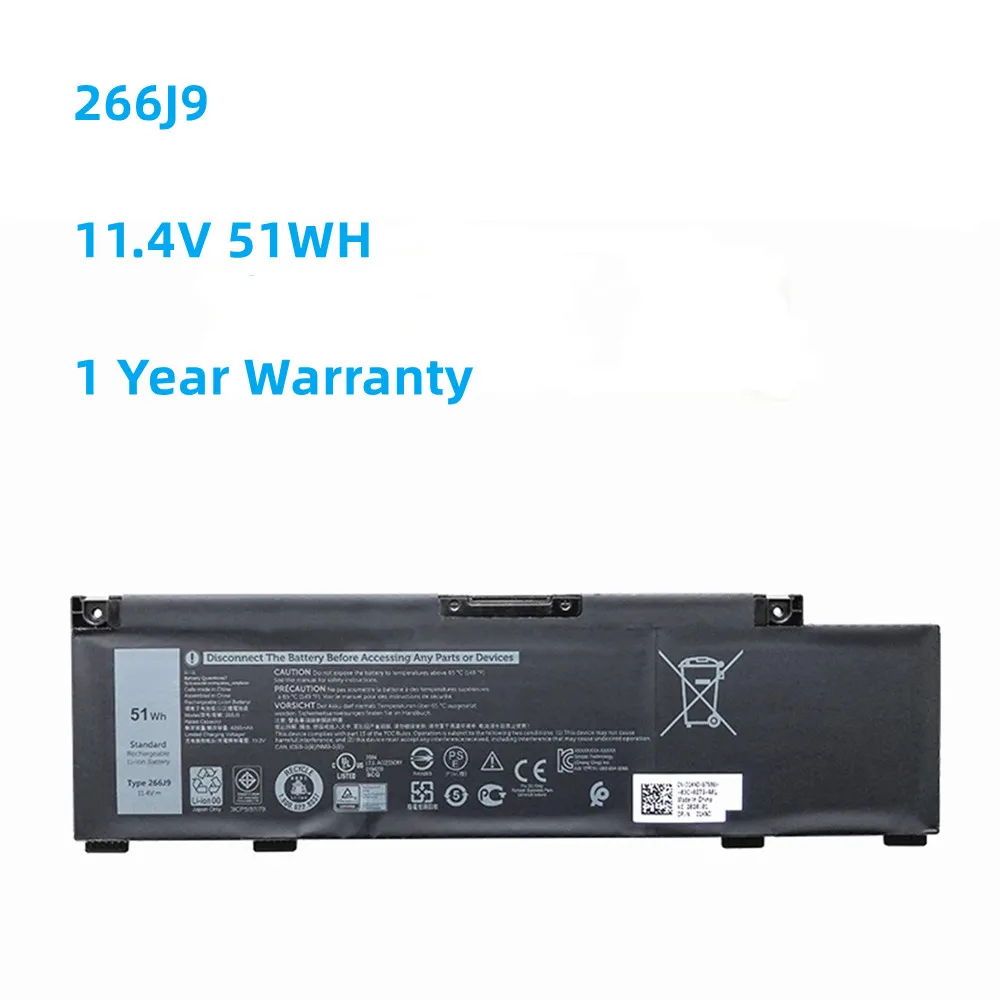 

266J9 Laptop Battery for Dell G3 15 3590 3500 G5 15 5500 5505 Inspiron 14 5490 266J9 M4GWP PN1VN 11.4V 51WH