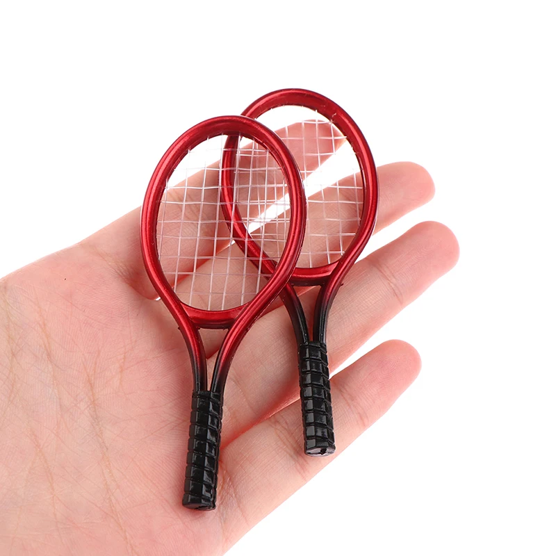 4pcs/set 1:12 Dollhouse Mini Tennis Racket Set Simulation Sports Toy For Dolls Decoration Accessories