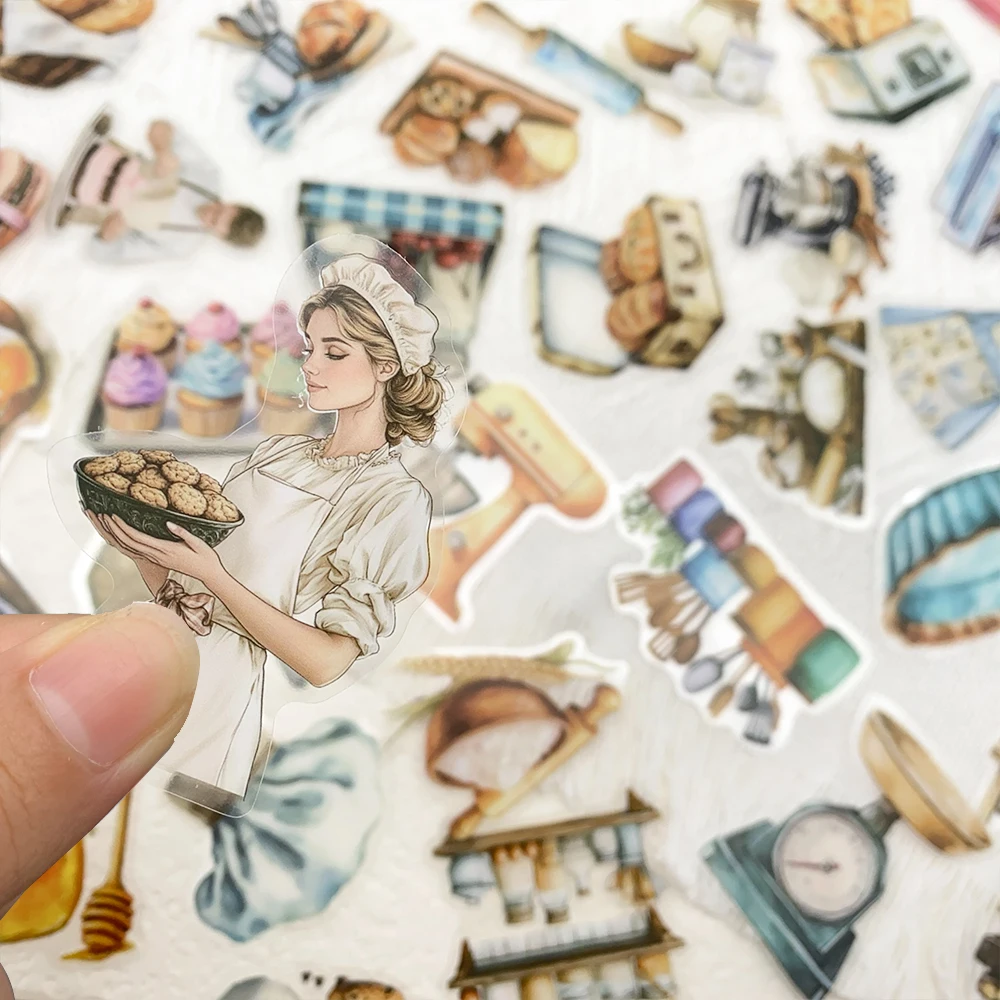 50 stücke Backen Thema Transparent PET Aufkleber Aufkleber Für Laptop Sammelalbum Kühlschrank DIY Ästhetische Aufkleber Kreative Geschenke