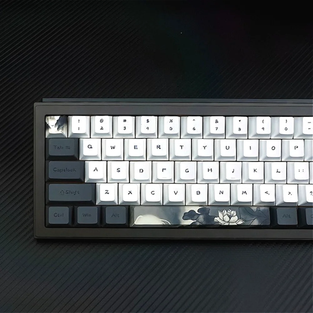

Ink Lotus Keycap Set PBT 142 Key Personalized Retro Art Keycap Compatible with Mechanical Keyboard 61/64/68/75/104/108