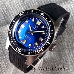 Tandorio 62mas 200M orologio meccanico impermeabile per uomo AR Sapphire Crystal 120Clikcs C3 orologio sportivo luminoso in acciaio Sunburst