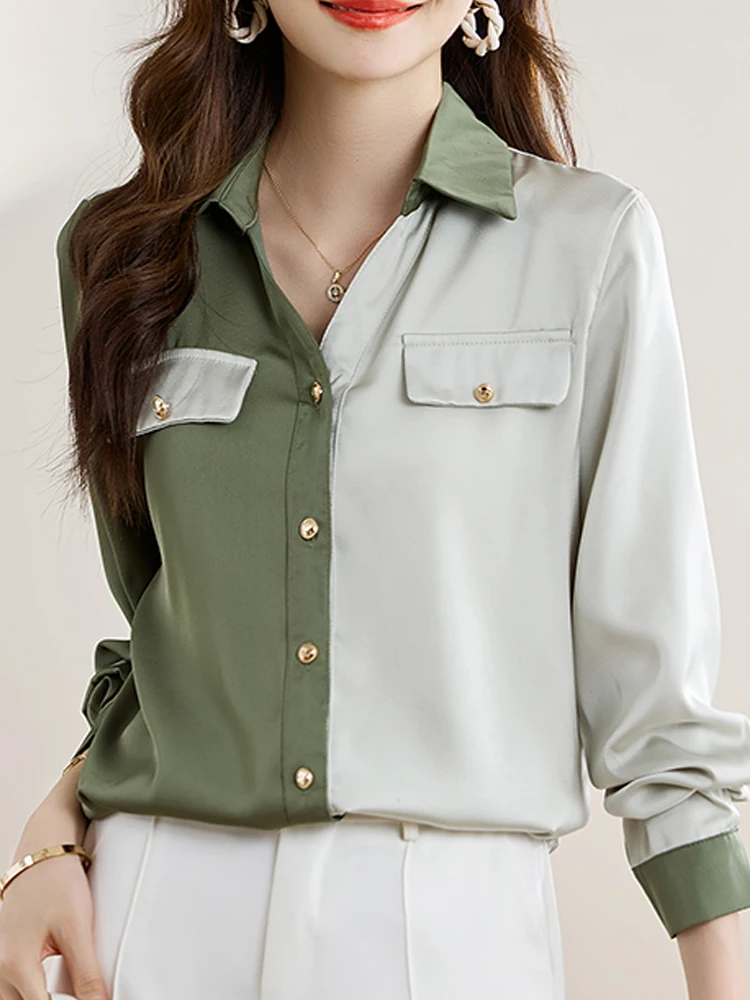 New Fashion Office Lady Turn Duwn Collar Chiffon Blouse Shirt Women Tops Blusas Mujer De Moda 2024 Long Sleeve Blouse Women H82