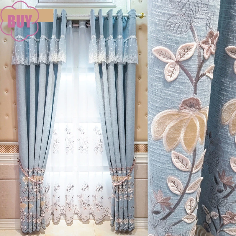 New Three-dimensional Relief Embroidered Window Screen Thickened Chenille Curtains for Bedroom Living Room French Window Balcony