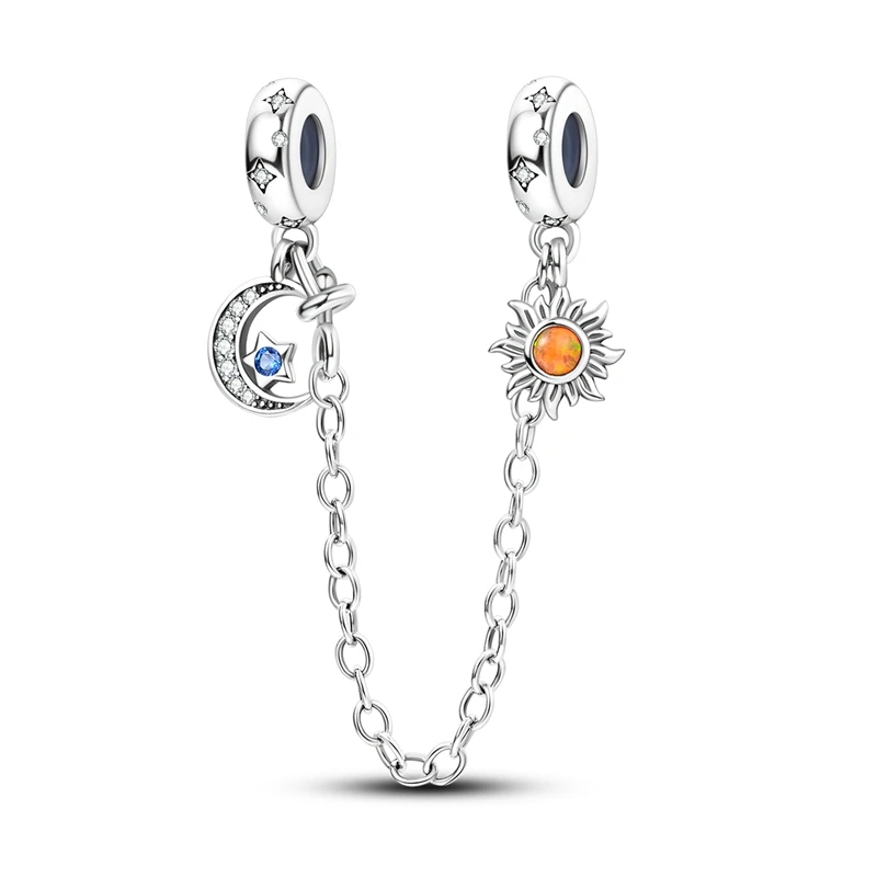 

Original 925 Sterling Silver Sun Moon Star Safety Chain Charms Pendant Fit 3mm Original Bracelet DIY Women Party Jewelry Gifts