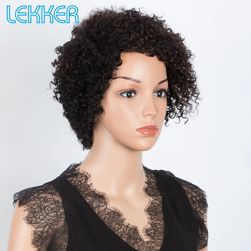 Lekker-Peruca Afro Kinky Curly Bob para Mulheres, Corte Curto Pixie, 100% Cabelo Humano, Cabelo Remy Brasileiro, Máquina Completa Feita, Perucas Coloridas