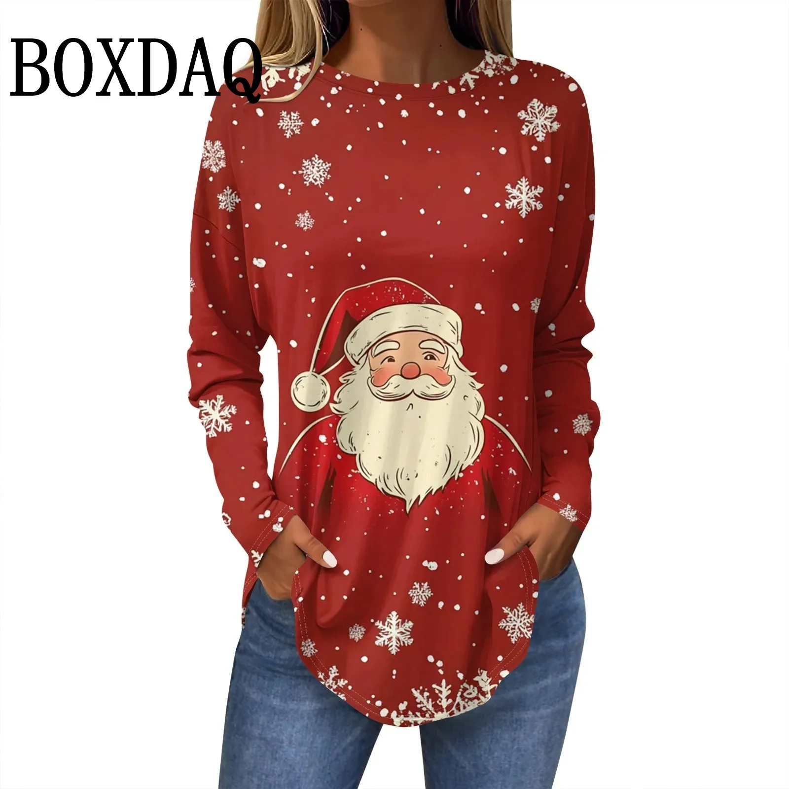 Tee Shirts For Women Fall Casual Long Sleeve Shirts Winter 2024 Retro Printing Christmas Party Top Pulloverropa de mujer ofertas