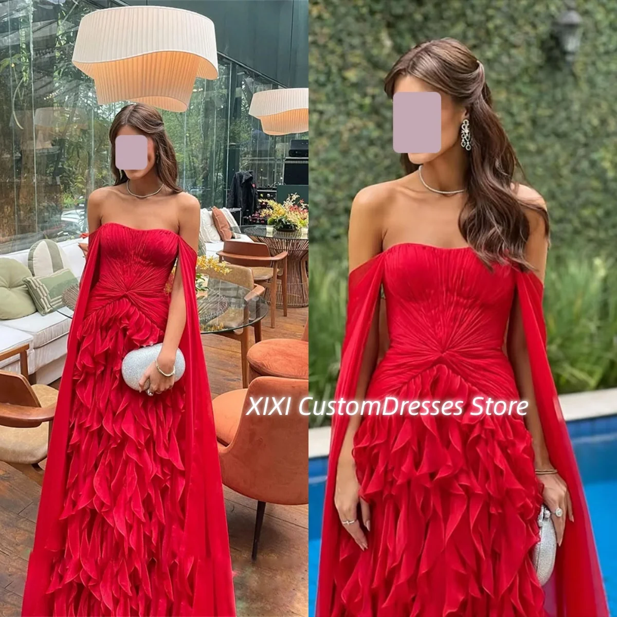 

Настройте платья длиной до пола с открытыми плечами для выпускного вечера, платья на молнии без рукавов с рюшами для специального случая