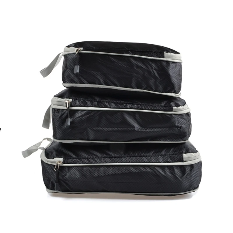 3PCS Compressed Packing Cubes Travel Storage Organizer Set Mesh Visual Luggage Portable Convenient Lightweight Suitcase Bag