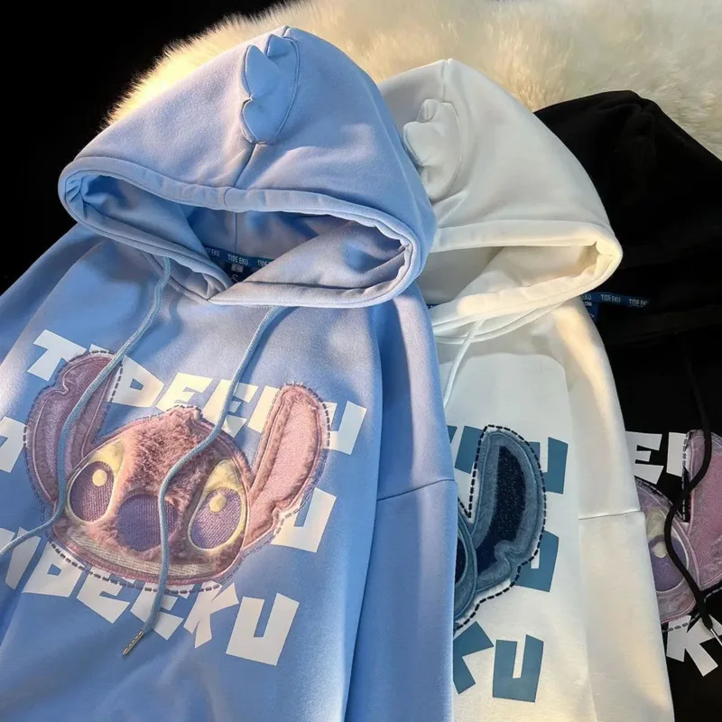 

Disney Stitch Autumn Winter New Women's Hoodie Thick Loose Korean Style Hooded Top Cute Print Trendy Versatile Casual Pullover