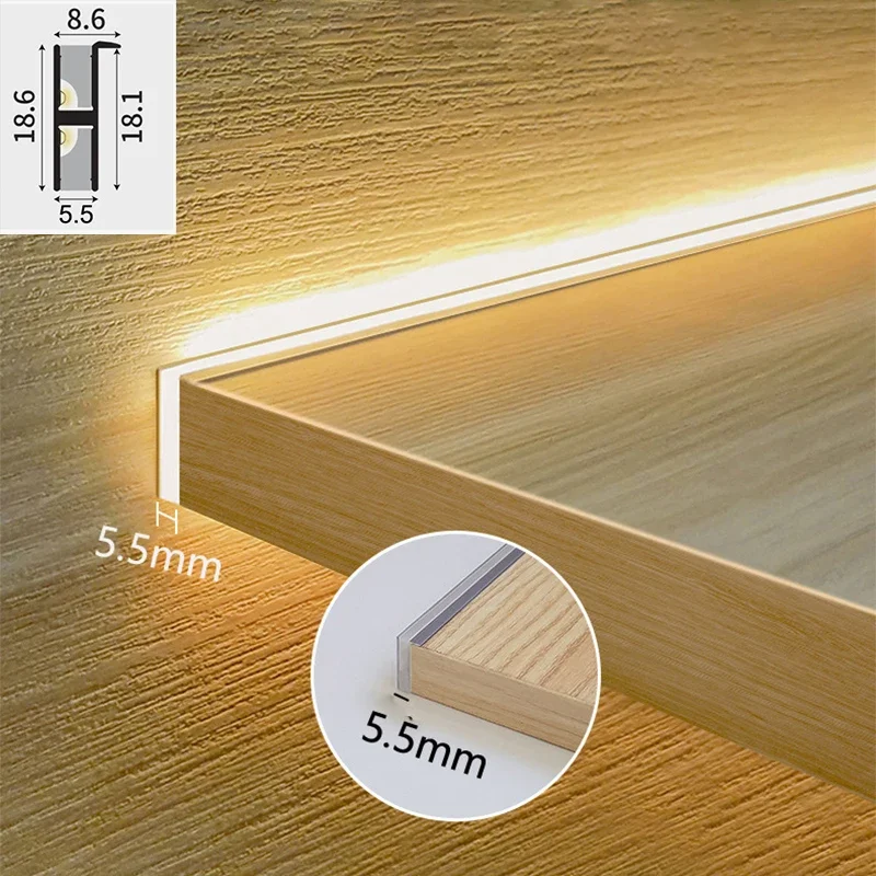 Ultrathin Up Down Cabinet Light Strip Bar LED Channel Shelf Layer Built-in Hidden Aluminum Profiles For 18mm Cupboard Strip lamp