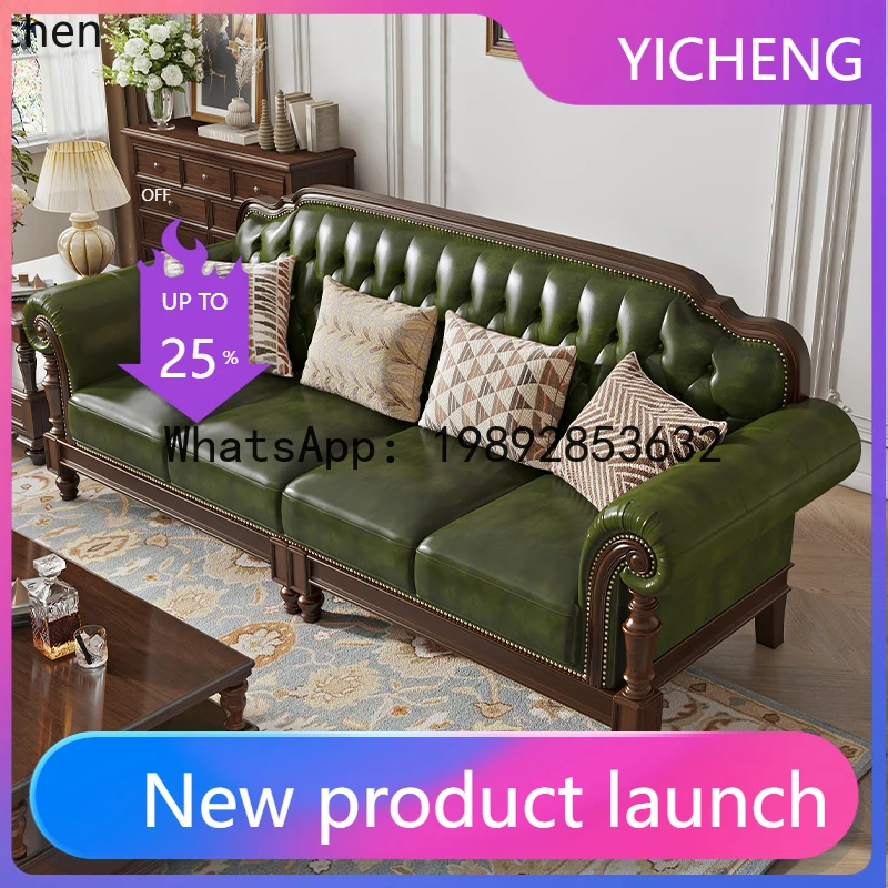 

Диван FF в ретро-стиле из массива дерева и натуральной кожи (первый слой), комбинация 123, простой и красивый, для гостиной, виллы, на четыре человека