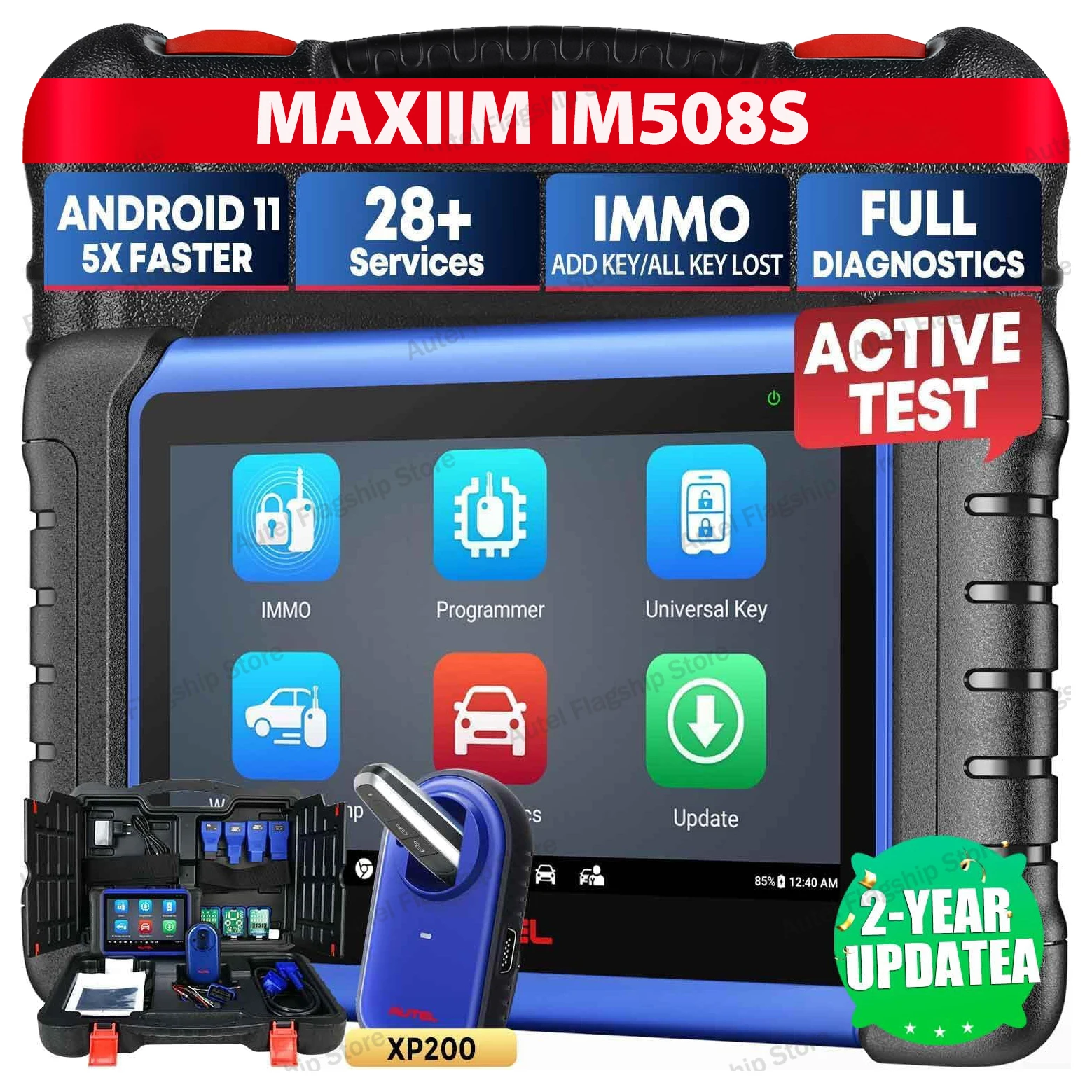Autel MaxiIM IM508S Outil de diagnostic et de programmation de clés IMMO OBD2 pour automobile, scanner, codage ECU, apprentissage des clés avec programmeur de clés XP200, tous systèmes OE, 2 ans de mises à jour gratuites, PK KM100