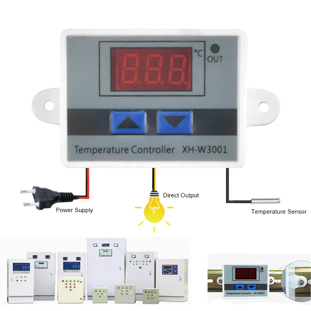 10A 12V 24V 220VAC Digital LED Temperature Controller XH-W3001 For Incubator Cooling Heating Switch Thermostat NTC Sensor