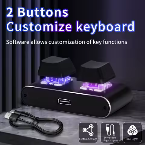 Wired USB RGB 2 Key Macro Mini Mechanical Keyboard Portable Aluminum Shell Custom Programming Keypa Photoshop Game Helper