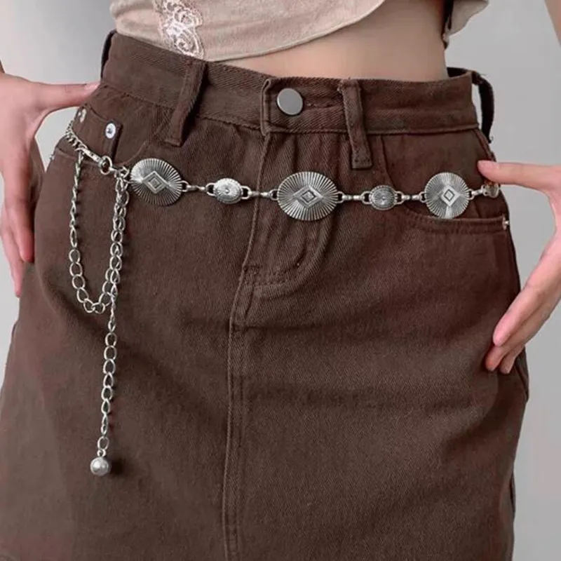 1 Piece Set Of Waist Chain Accessories For Women's Retro Bohemian Ethnic Style High-end Silver Metal Chain Belt With Skirt Belt