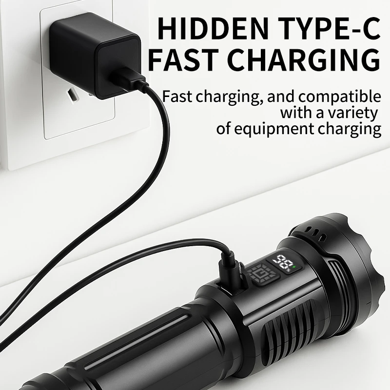 Xiaomi Super Bright 7LED+COB  Digital Display Zoomable Flashlight Rechargeable Waterproof Light for Camping Emergency Outdoor