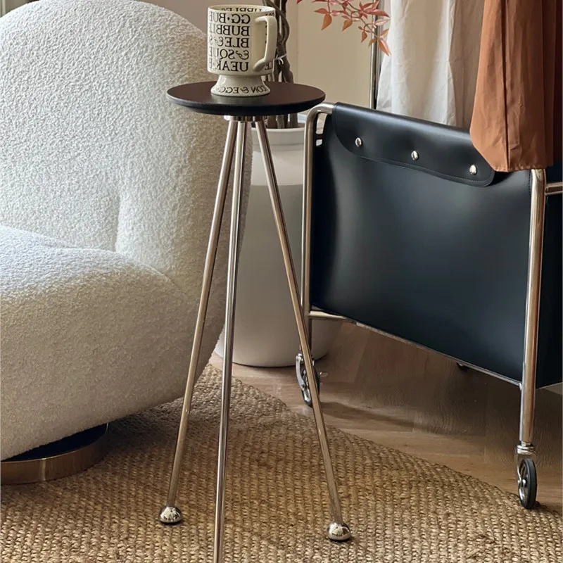 MOMO Stainless Steel Small Coffee Table Round Table Projection Flower Rack Balcony Small Bedside Small Side Corner Table
