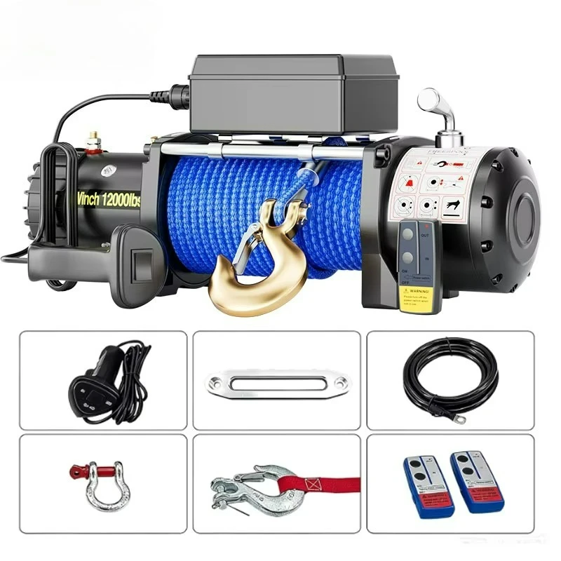 Electric Winch12v/24v6000LB20000lbs Heavy Winch for Vehicle Self Rescue Single Steel Winch with Nylon Rope Sling for Cars Cranes