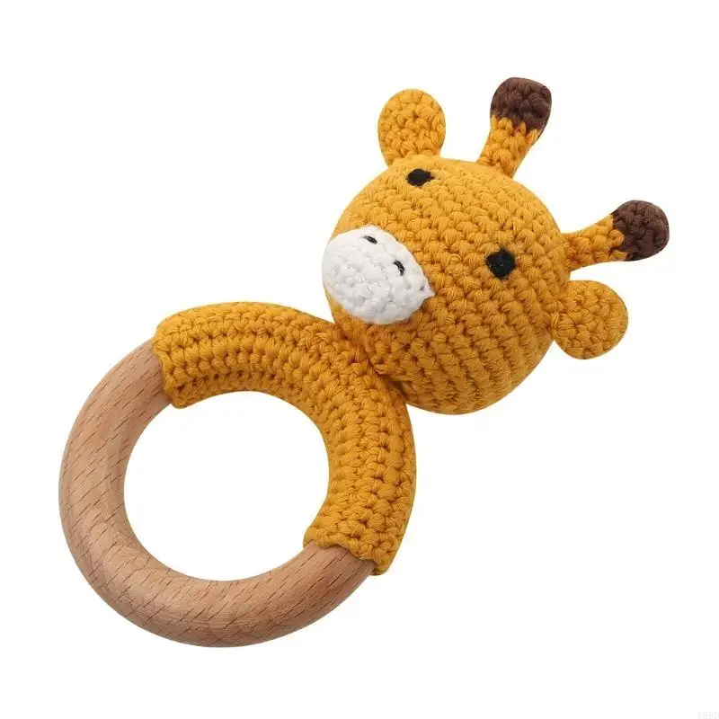 Y88D Baby Rattle Giraffe Crochet Molars Log Animal Teether Safe Wooden Mobile Pram Crib Ring Children Product