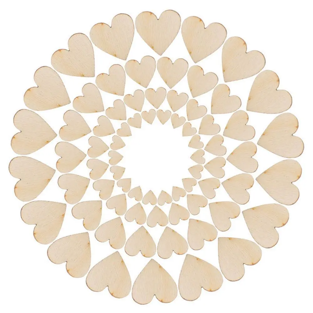 100PCS 4 Sizes Rustic DIY Crafts Accessories Table Scatter Wedding Decor Wooden Love Heart