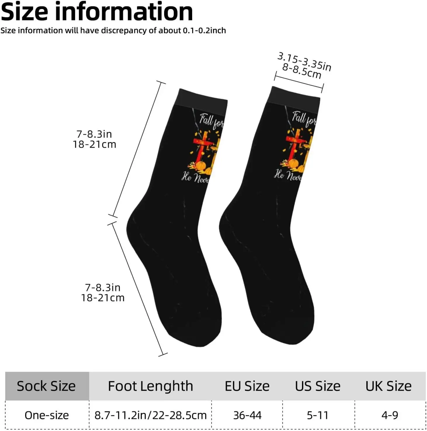 Men's Novelty Socks Fall for Jesus He never leaves Christian Cross Funny Crew Sock Casual Socks Gifts for Women
