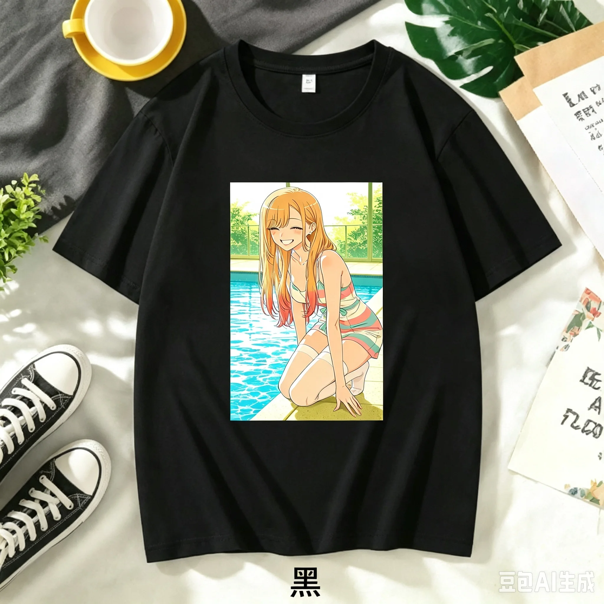 Marin Kitagawa Sono Bisque Doll wa Koi o Suru Printed Black Crew Neck Short Sleeve Women And Men Comfortable T-shirt