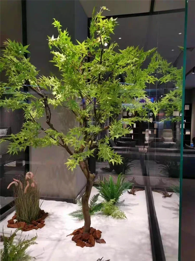 Cy Y ประดิษฐ์สีเขียวสีแดง Maple Tree Acer ใบปาล์มสไตล์ญี่ปุ่นสวนภูมิทัศน์ออกแบบแสดงตกแต่งหน้าต่างปลอม Flowe