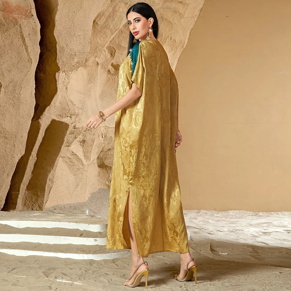 

Новое длинное платье-абайя из сатина с бриллиантами в марокканском и дубайском стиле для мусульманских женщин, праздничная джалабия для Саудовской Аравии, исламская одежда, длинный халат в турецком стиле