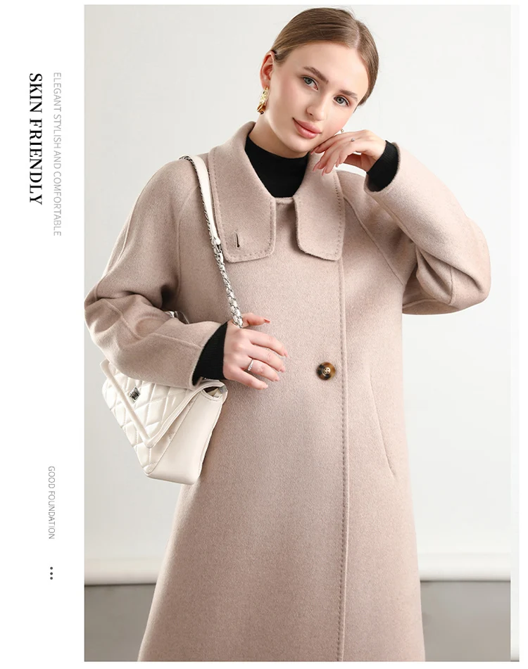 Pure Wool Trench Coat 100% Woolen Overcoat Dense Fabric New Women Turn-down Collar Handmade Long Coat Winter Jacket #20